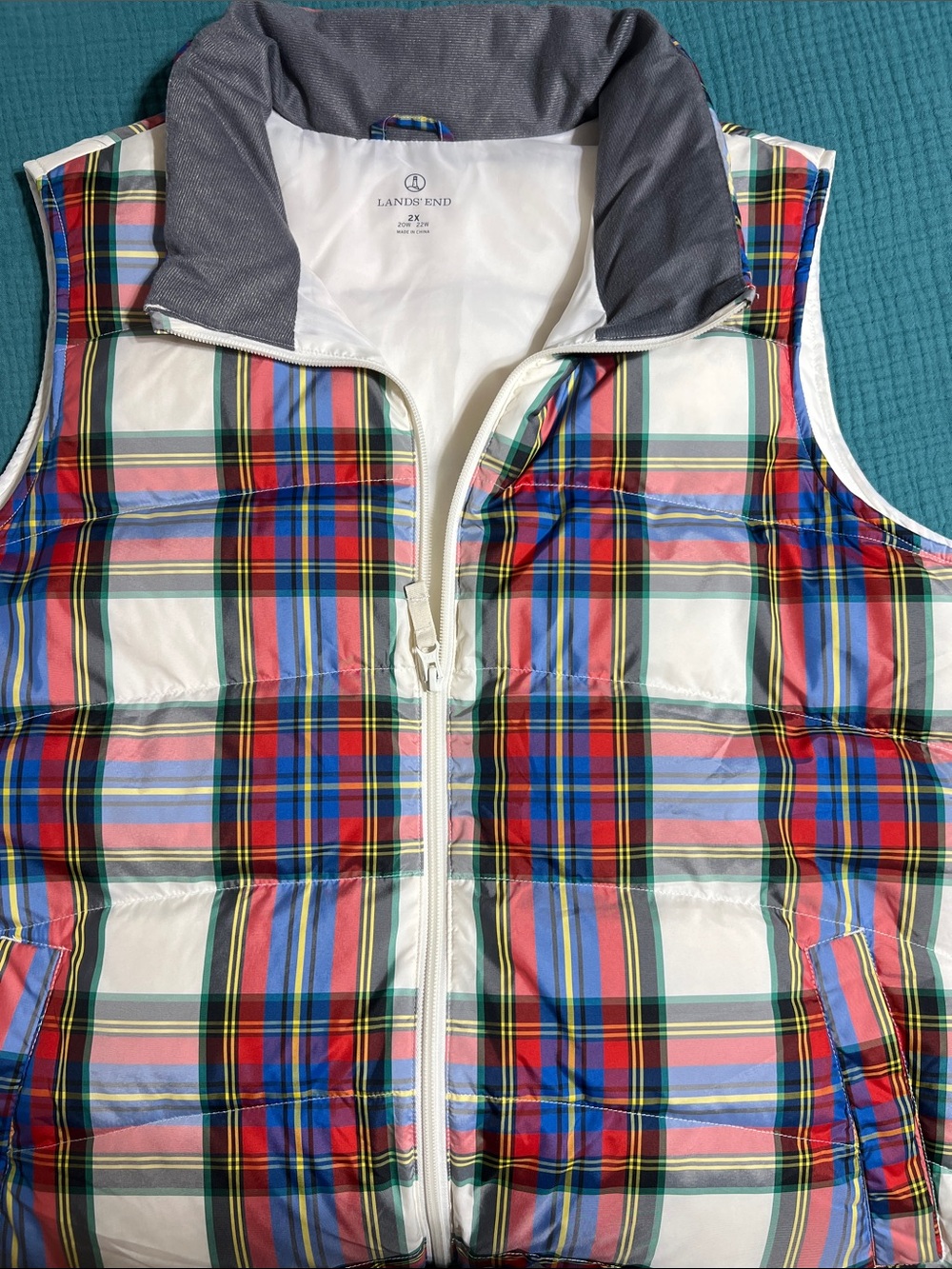 Lands End plaid Vest 2X